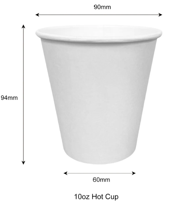 10 oz - Paper Hot Coffee Cups with 90 mm opening