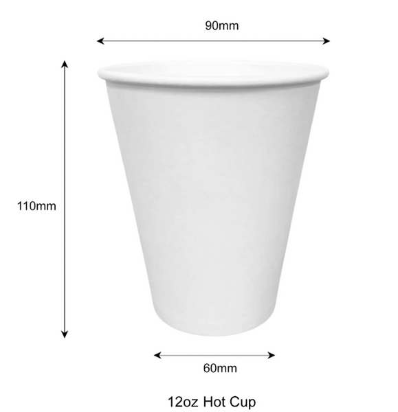 12 oz - Paper Hot Coffee Cups with 90 mm opening