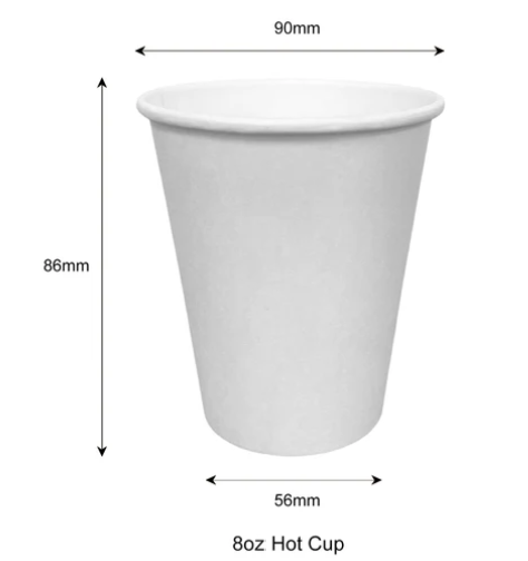 8 oz - Paper Hot Coffee Cup With 90 mm opening